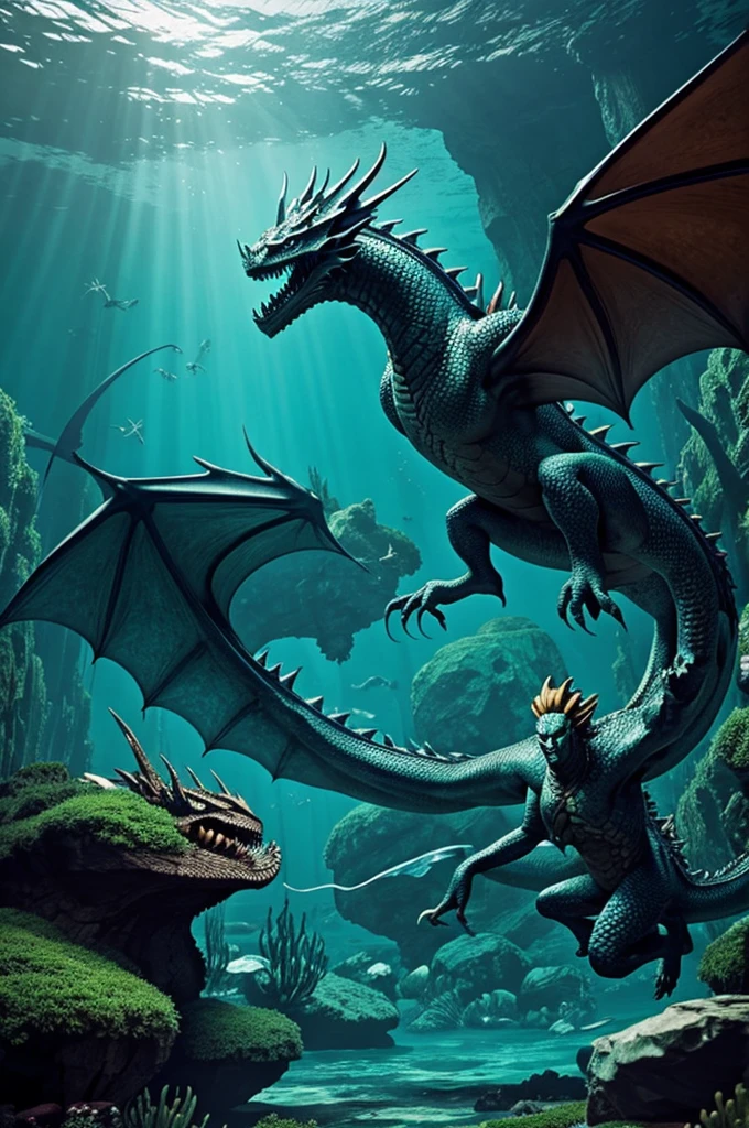 An underwater dragon throwing poison at a monster
