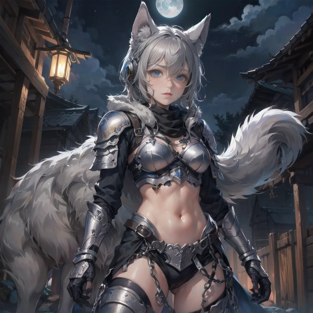 A fantasy Wasteland battles hand-in-hand through a wasteland full of pitfalls. The camera zooms in on the girl, capturing her determination. The cool girl, with wolf ears,wolf tail,  wears thin leather armor and dark cloak. As the zoom progresses, the focus shifts to her hands, highlighting the worn and weathered textures that symbolize her journey and the hardships she has endured. This message is realized in a mixed-media sculptural style, combining elements of metalwork and textile art to represent the characters and their resilience in three-dimensional form.