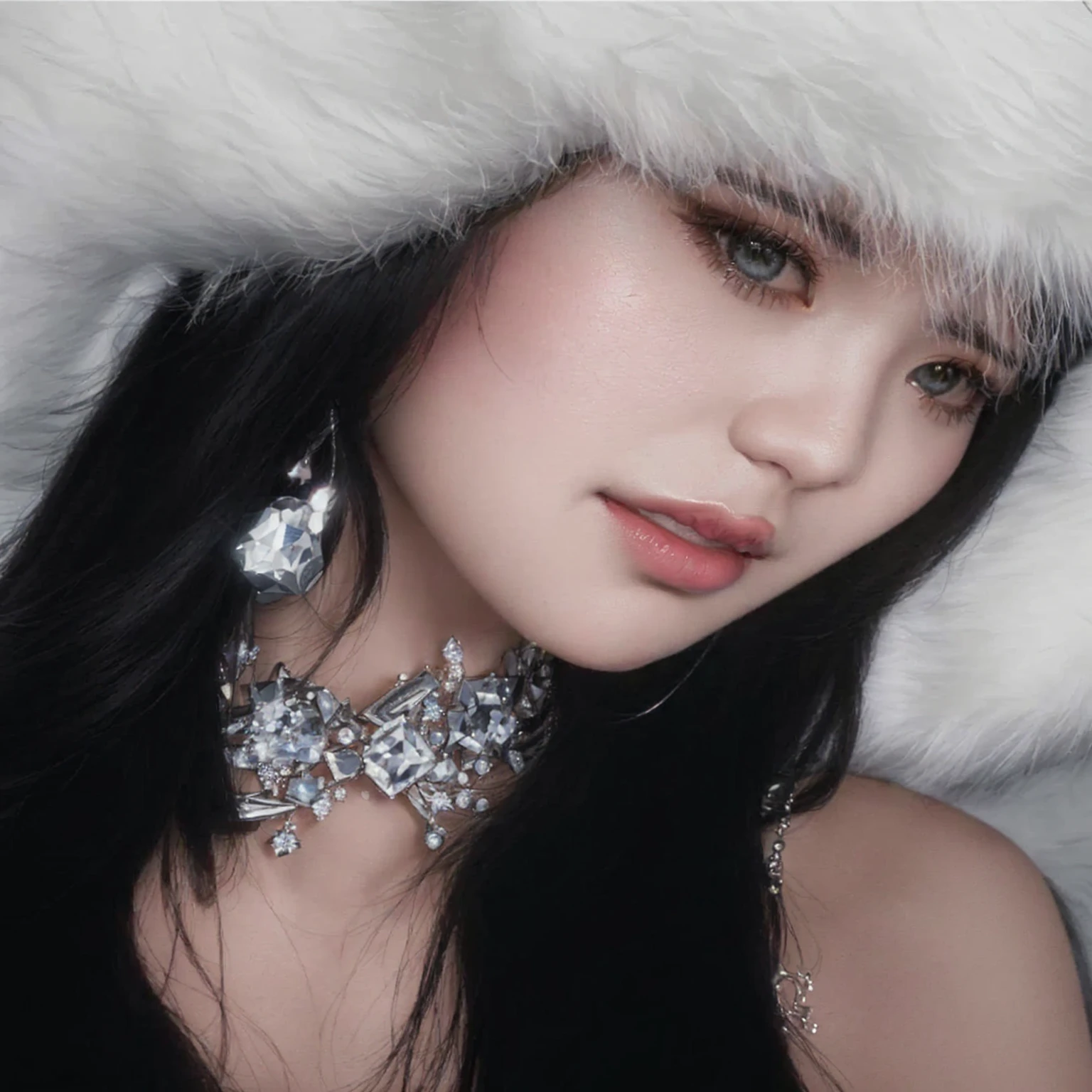 a closeup of a woman wearing a fur hat and a necklace, portrait of jossi de blackpink, jinyoung shin, profile picture, parque me, Lalisa Manoban of Blackpink, lalisa manobal, heonhwa choe, roseanne park by blackpink, Shiny from the rain, jossi de blackpink, seson yoon, icy eyes