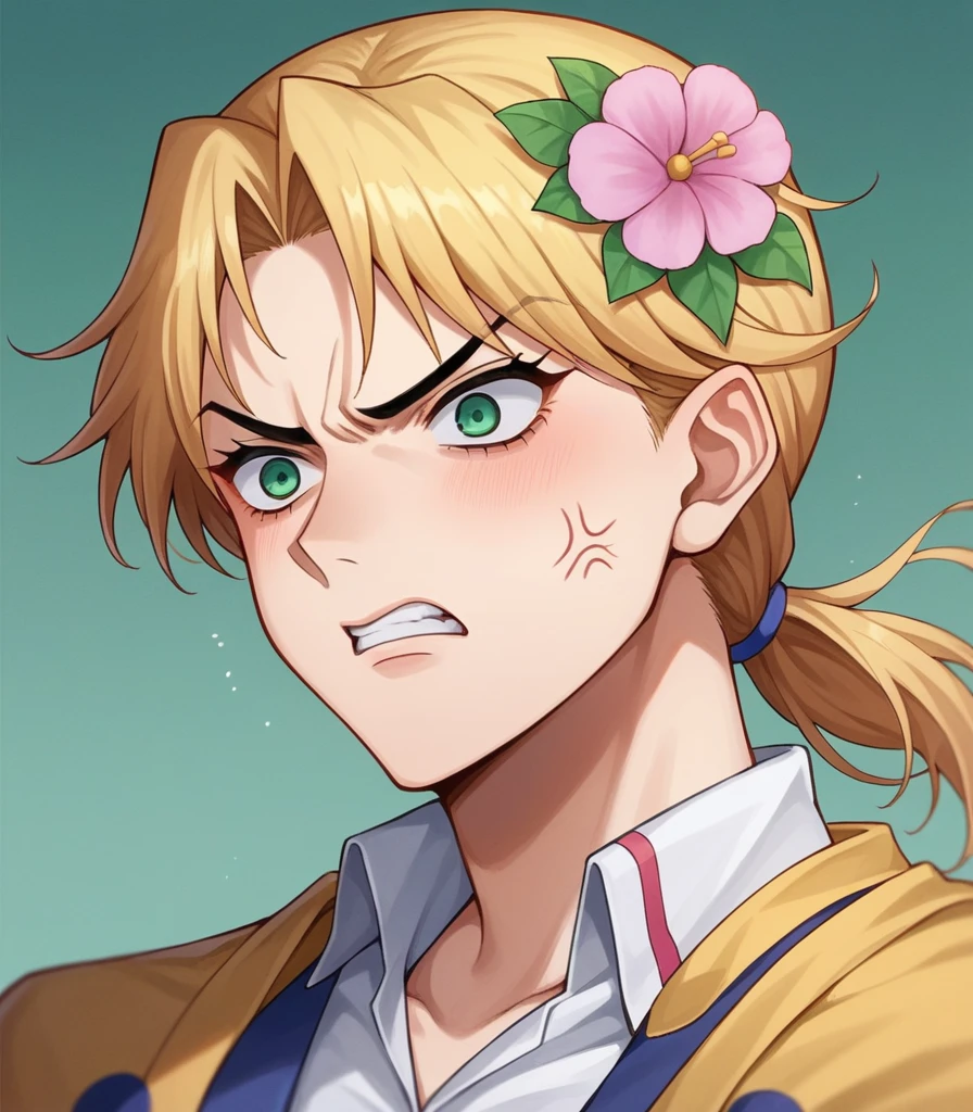 drawing of a woman with a flower on her face, anime styled, jojo anime style, detailed anime face, anime face, hisoka, highly detailed angry anime face, anime inspired, face anime portrait, angry look, stern look, pretty anime face, yayoi kasuma, anime style character, anime style portrait, portrait of hisoka hunter hunter