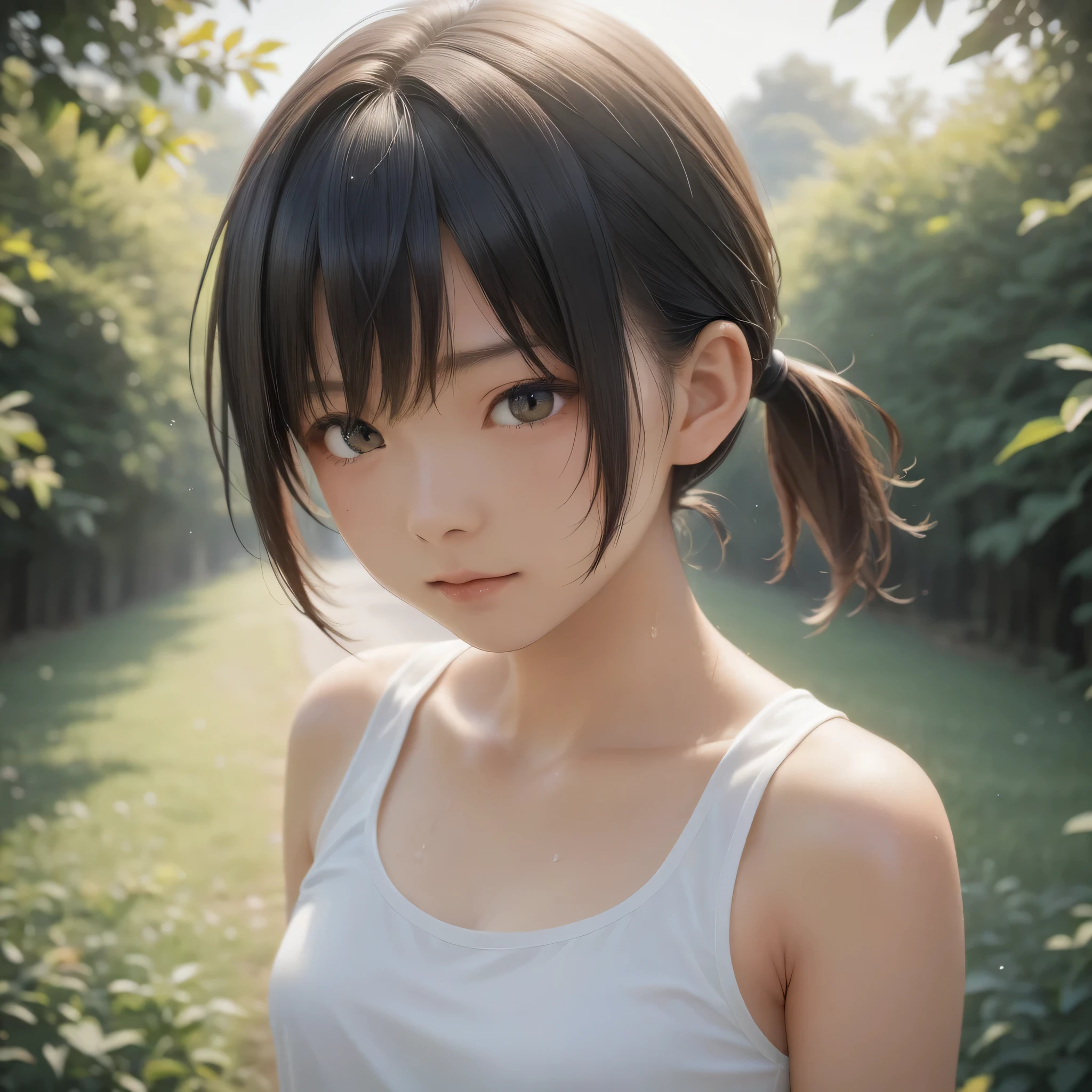 score_9, score_8_up, score_7_up, source_anime, best quality, masterpiece, official art, absurdres, highres, ultra-detailed,waifu2x,Collection: Slice of Life,break,1girl, tomboy, dark-skinned female, short hair, low ponytail, small breasts, beautiful detailed eyes, adventure, sweat, sleepily, outdoors, wind, break,(clear line illustration:1.2),very high resolution, very aesthetic, super detailed skin, Best sexual lighting powered by famous artist, 8k,cute picture,beauty illustration,photoshop_(medium),,(Detailed Lighting),best anime 8k konachan wallpaper, pixiv contest winner,