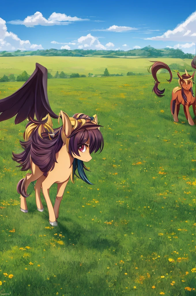 anime pony with horns and horns standing in a field, commission for high res, mlp fanart, oc commission, anthropomorphic mare, with hooves and wings, anime in fantasy style, commission for, commission art, detailed fanart, commission on furaffinity, fullbody commission for, commission, furaffinity commission, in an anime style, holo