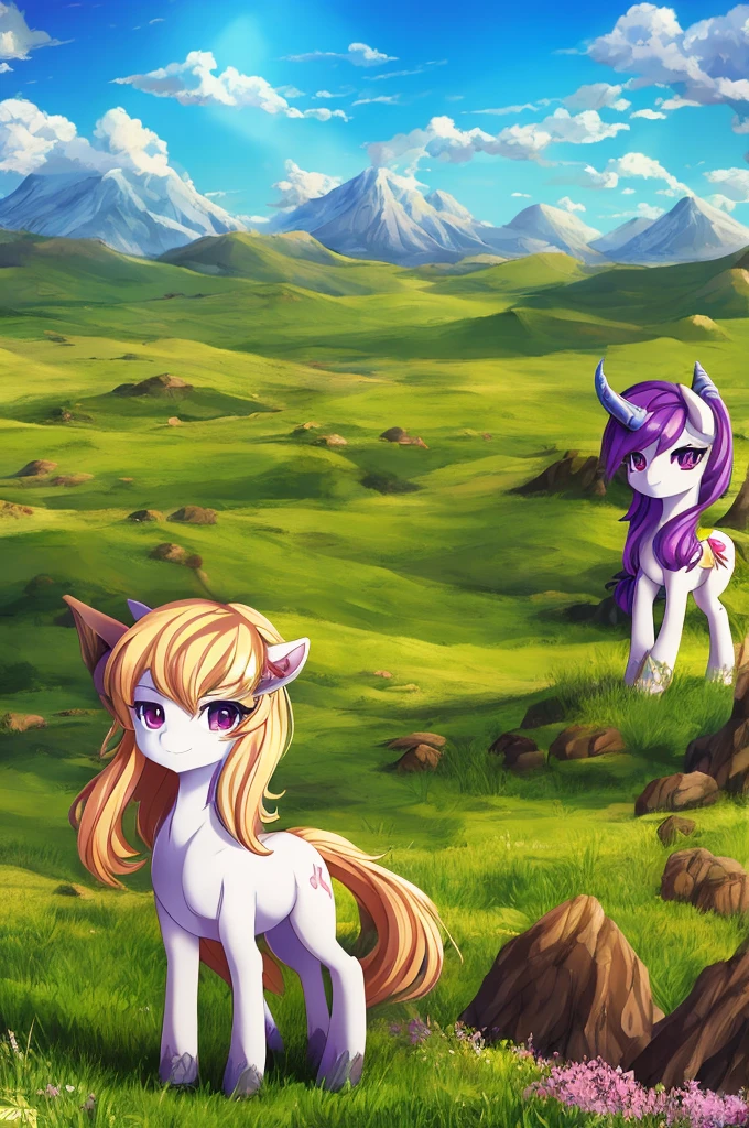 anime pony with horns and horns standing in a field, commission for high res, mlp fanart, oc commission, anthropomorphic mare, with hooves and wings, anime in fantasy style, commission for, commission art, detailed fanart, commission on furaffinity, fullbody commission for, commission, furaffinity commission, in an anime style, holo