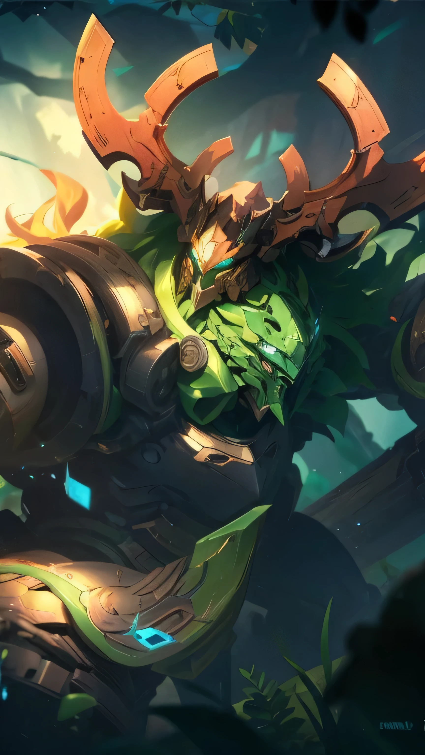 4K wallpaper, inspired from mobile legend hero, belerick, detailed, mecha, green armor