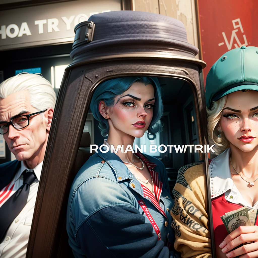 there is a man and woman in the bank , rob a bank , gun , money , colorized background, colourized, colorized photo, by Art Fitzpatrick, colorized, inspired by Austin Briggs, ( art fitzpatrick ), digitally colored, norman rockwell style, inspired by Henry Justice Ford, in style of norman rockwell, inspired by John French Sloan, full color illustration, a colorized photo