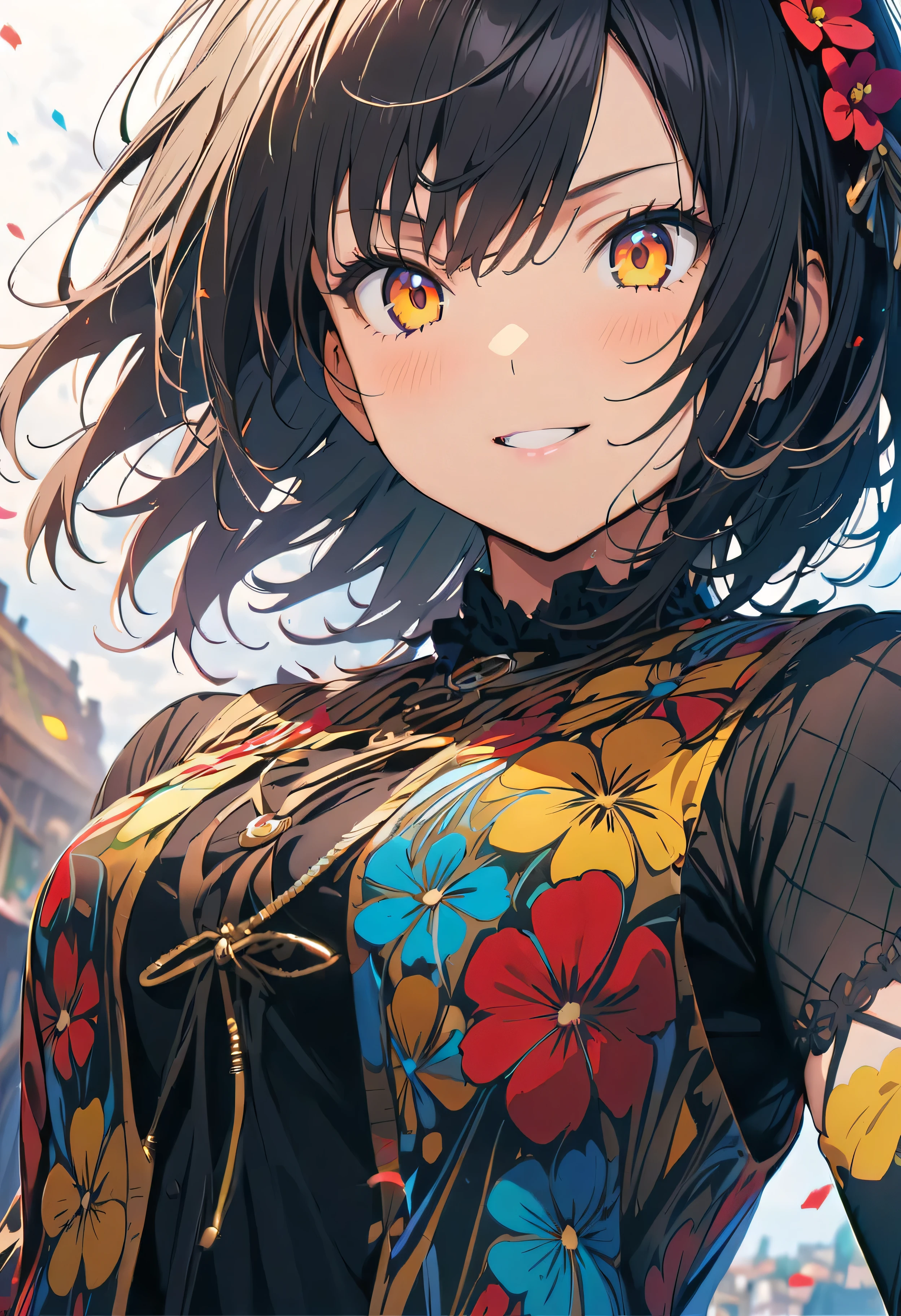 (masterpiece, Highest quality, Official Art:1.2), (colorful), Looking at the audience, One Girl, alone, White Background, floating colorful water, Ultra-fine illustrations, highly detailed, Dynamic Angle, beautiful detailed, 8K, break smiling amidst the colorful scenes, (Highest quality, masterpiece, High resolution, detailed), Anime Style, (Shining Eyes, detailed美しい顔), break,Dynamic Angle