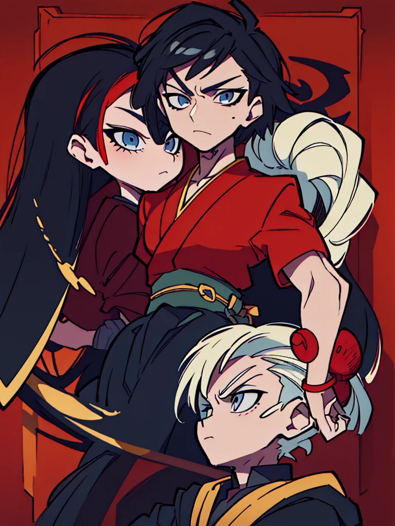 a close up of a person with a sword and a guy with a red dress, handsome guy in demon slayer art, best anime character design, detailed anime character art, anime character; full body art, anime character design a death god, character adoptable, handsome japanese demon boy, bloody + concept art, official character art, onmyoji detailed art, beautiful male god of death a close up of a person in a black dress with a gold belt, flowing white robes, white haired deity, genshin impact character, golden-black robes, picture of a male samurai and death god, d&d dark sun character art, official character art, portrait of ororo munroe, holding a katana, holding a katana, holding a katana, holding a katana, holding a katana, bloody, bloody, bloody, bloody, red and golden effects, red and golden effects, red effects, golden effects,black hair, black hair, black hair, black hair, black hair, golden effects, golden effects, BLUE eyes, BLUE eyes, BLUE eyes, BLUE eyes, badass, badass, badass