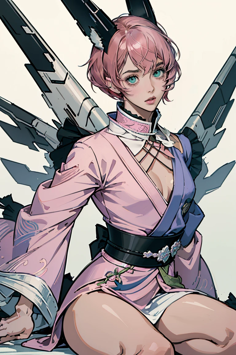 Alisa Bosconovitch, best qualityer, contemporary, flat style, minimalism, Illustrates??the green-eyed plane, pink hair, shorth hair, multicolored wildly hair, black jersey, mechanical wings, Close-U head portrait, pointed chest, neckleace, super neckleace, medium breasts, tekken,pink hair pastel, 1 girl, in kimono, hand painted,Colorless line drawing, pastel yandere colorful, tekken, Garota super fofa de pink hair com maquiagem gótica ao lado, with maid outfit,slender figure,chunky,He sat on the floor,Dressed in pink and white maid outfits,Very Shorthair,with cat ears,quadratic element,, pink kawaii in 1910 era clothing, Alisa Bosconovich's pink lips, no style da soft core palette aurorapunk, an anime illustration of your face, animated gifs, hand drawn animation, charming sketches, smooth and shiny, hazy romanticism, Superflat style, white background - ar 1:1 - niji 5 - expressive style --s 50 , pink kawaii in the 1920s clothing eraPink eagles, wearing a bright white shirt, no style da soft core palette aurorapunk, an anime illustration of your face, animated gifs, hand drawn animation, charming sketches, smooth and shiny, hazy romanticism, Superflat style, white background - ar 1:1 - niji 5 - expressive style --s 50, absurdrez, highres, ultra detailed, (1 girl:1.3), break , Design an image featuring beautiful calligraphy