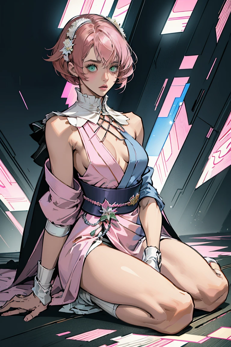 Alisa Bosconovitch, best qualityer, contemporary, flat style, minimalism, Illustrates??the green-eyed plane, pink  hair, shorth hair, multicolored wildly hair, black jersey, mechanical wings, Close-U head portrait, pointed chest, neckleace, super neckleace, medium breasts, tekken，pink  hair pastel, 1 girl, in kimono, hand painted，Colorless line drawing, pastel yandere colorful, tekken, [detailed illustrations, Art based on extremely ideal anatomy, very detailed and detailed drawings, delicate lines with slowness and urgency, realistic texture expression],(((Colored leading lines)),(Works of art with excellent craftsmanship),(park background),[ Beautiful Japanese anime 14 years old Skinny] pink  hair claro, with maid outfit，slender figure，chunky，He sat on the floor，Dressed in pink and white maid outfits，Very Shorthair，with cat ears，quadratic element，, pink kawaii in 1910 era clothing, Alisa Bosconovich&#39;pink lips, no style da soft core palette aurorapunk, an anime illustration of your face, animated gifs, hand drawn animation, charming sketches, smooth and shiny, hazy romanticism, Super flat style, white background - ar 1:1 - niji 5 - expressive style --s 50
