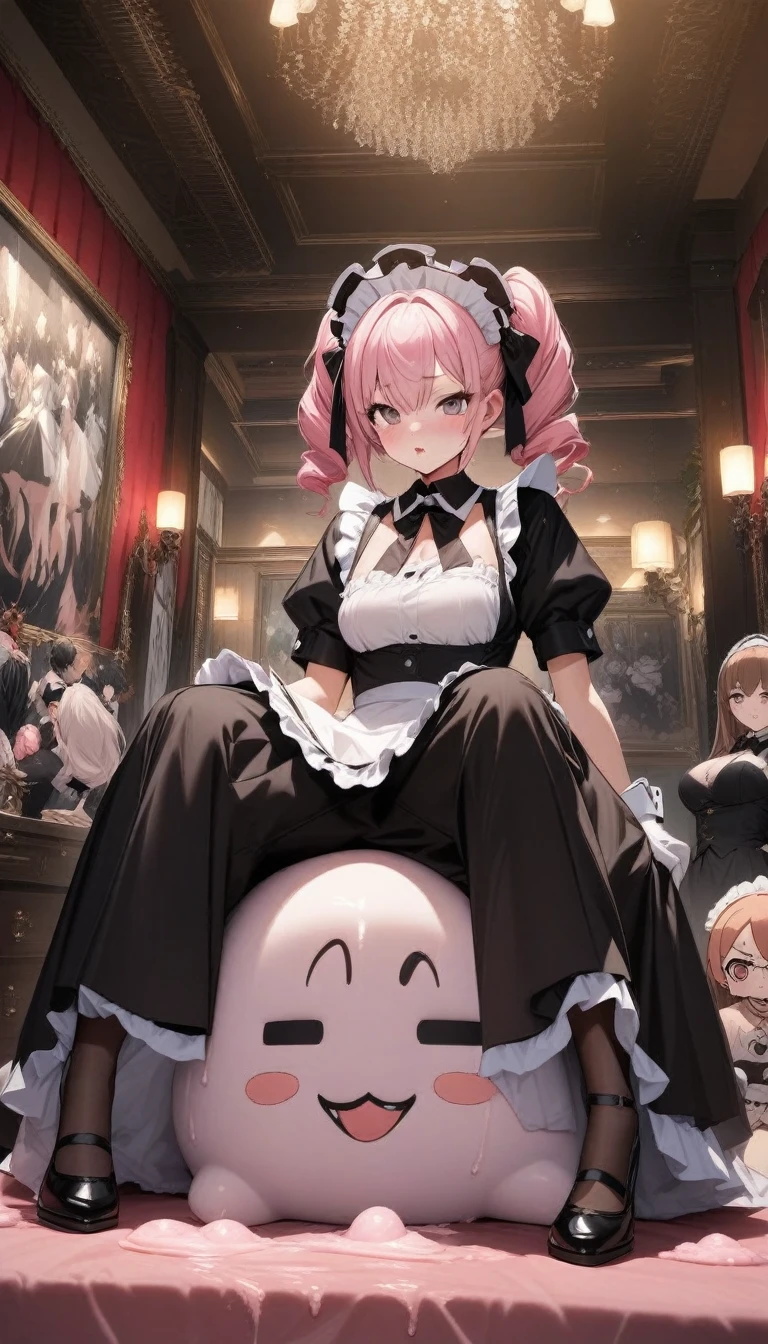 masterpiece, best quality, super detail, 4k, 1girl, (female ssbbw, waitress outfit, very short skirt:1.1), bbw, gigantic breasts, high heels, extremely wide hips:2.0, massive thighs:2.0, massive calves, hungry expression, aroused, (getting turned on, enticing pose, clear pink juices flowing from panties, clear pink juices pooling on floor, eyes open, panties clearly visible, facing me, eyes very well defined (high priority), pupils very well defined(High priority)),(Face close to viewpoint) , Image in anime style, add detail