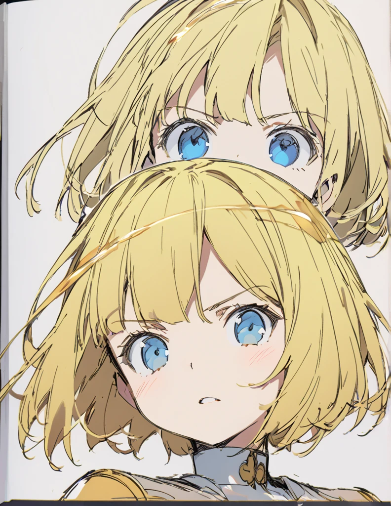 A girl fighting with golden flames(Sketches), (Open Close), (Small body), (Blonde:1.5) (Short Bob Hair:1.4), (Blue eyes)輝く