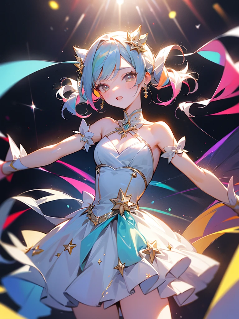 Anatomically correct body、1People Girls、A sparkling idol stage、Colorful and gorgeous dress