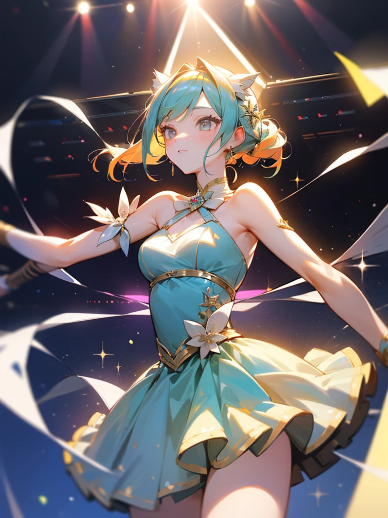 Anatomically correct body、1People Girls、A sparkling idol stage、Colorful and gorgeous dress