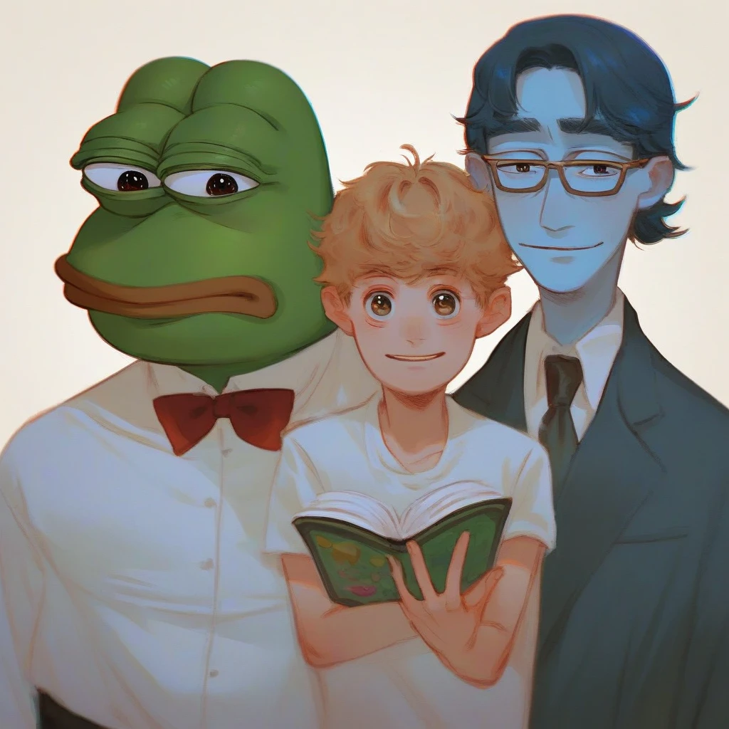 there are three cartoon characters that are standing together, boys, eboy, children's book cover, by Ryan Pancoast, published art, portrait of pepe the frog, cute boys, by Tom La Padula, colorful kids book illustration, boys and girls, portrait of bojack horseman, by Jeka Kemp, jacksepticeye as a muppet