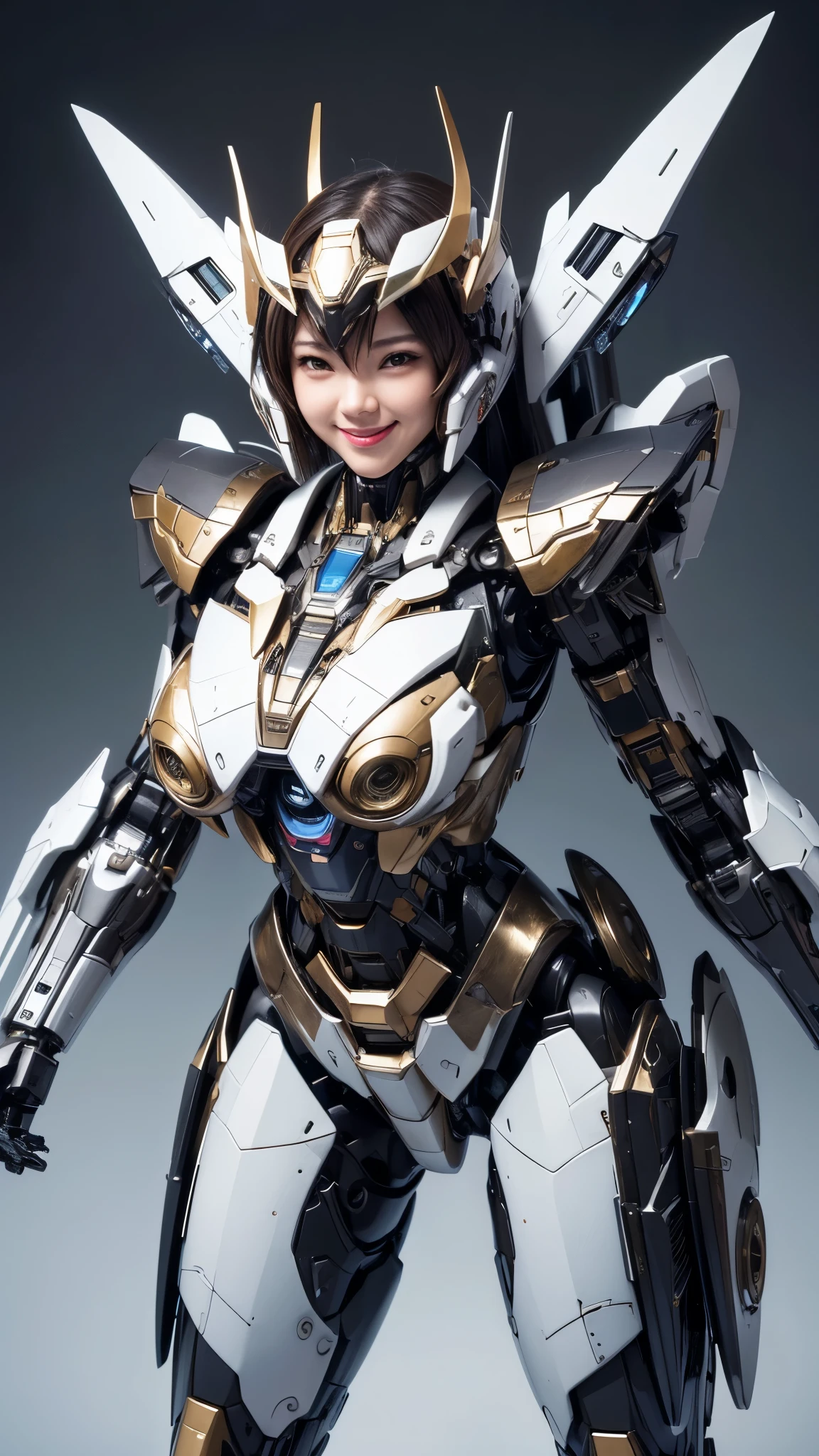 Textured skin, Super Detail, high details, High quality, Best Quality, hight resolution, 1080p, hard disk, Beautiful,(Super Heroine),Beautiful Smile,Oppai Missile,beautiful cyborg woman,Mecha Cyborg Girl,Battle Mode,Girl with a Mecha Body,She wears a battle cyborg mech with a weapon,Fulll body Shot