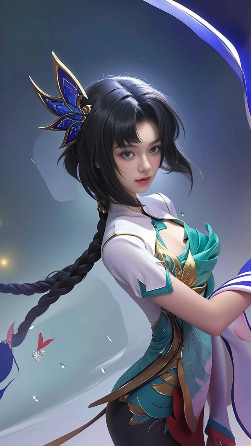 best quality, tmasterpiece,Ultra-high resolution,Clear face,(Reality:1.4),ferpect lighting,(upper body shot), (photorealistic:1.50), anime wallpaper, Guviz style artwork, cover-up fantasy up to magic , by Yang J, Guviz, beautiful artwork illustration, beautiful digital artwork, beautiful digital illustration, Li Song, beautiful anime portrait, art style in Beauvot, 1girl, 独奏, green eyes, Detail crystal skin, Glowing skin, cinematic lighting, ferpect lighting,