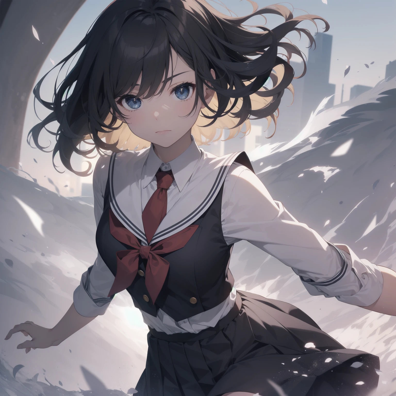 best quality, masterpiece, official art, absurdres, highres, ultra-detailed,waifu2x, break,1girl, school girl, short hair, small breasts, sleepily, outdoors, wind, break,(clear line illustration:1.2),very high resolution, very aesthetic, super detailed skin, Best sexual lighting powered by famous artist, 8k,cute picture,beauty illustration,photoshop_(medium),,(Detailed Lighting),best anime 8k konachan wallpaper, pixiv contest winner,