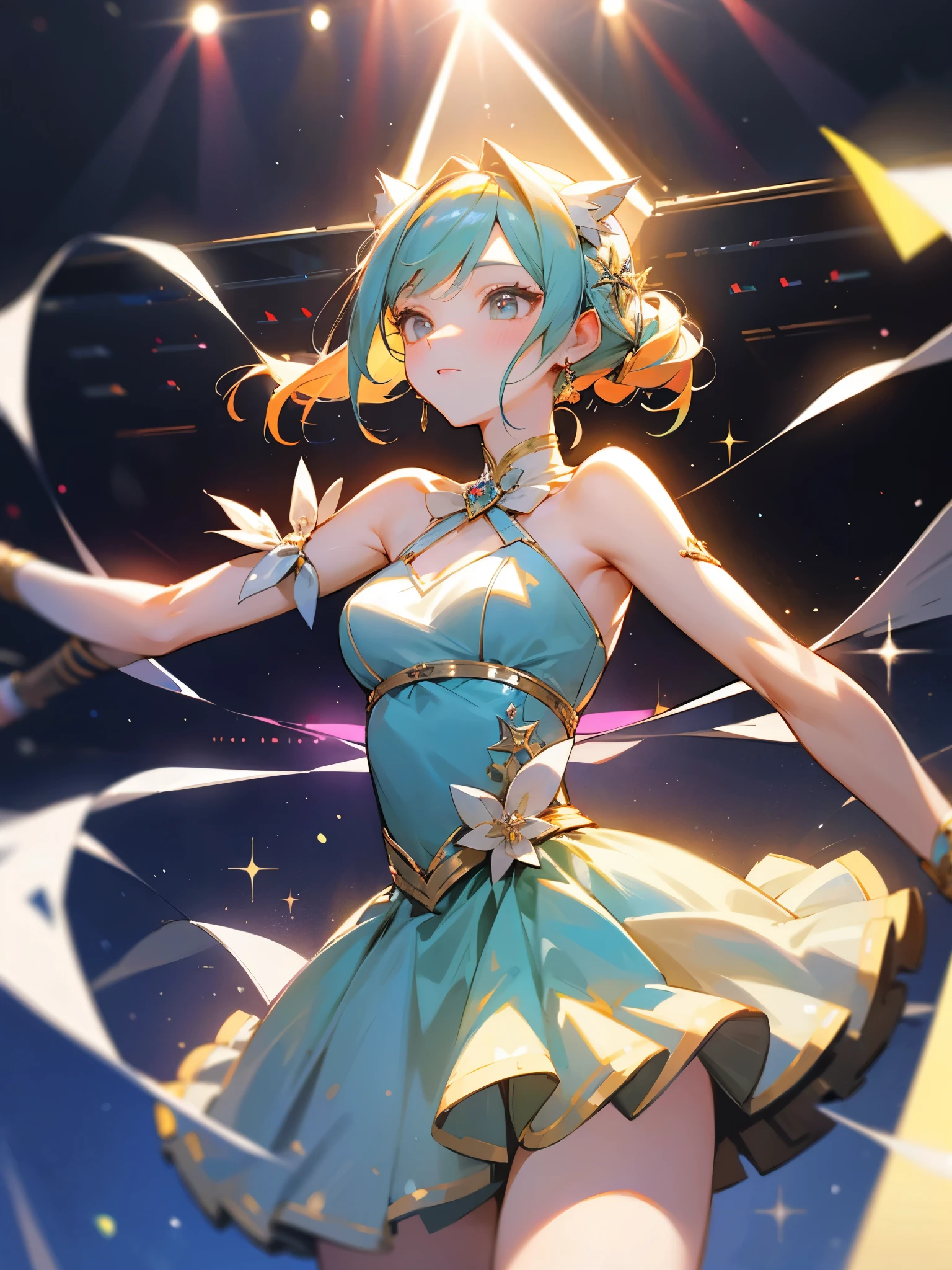Anatomically correct body、1People Girls、A sparkling idol stage、Colorful and gorgeous dress