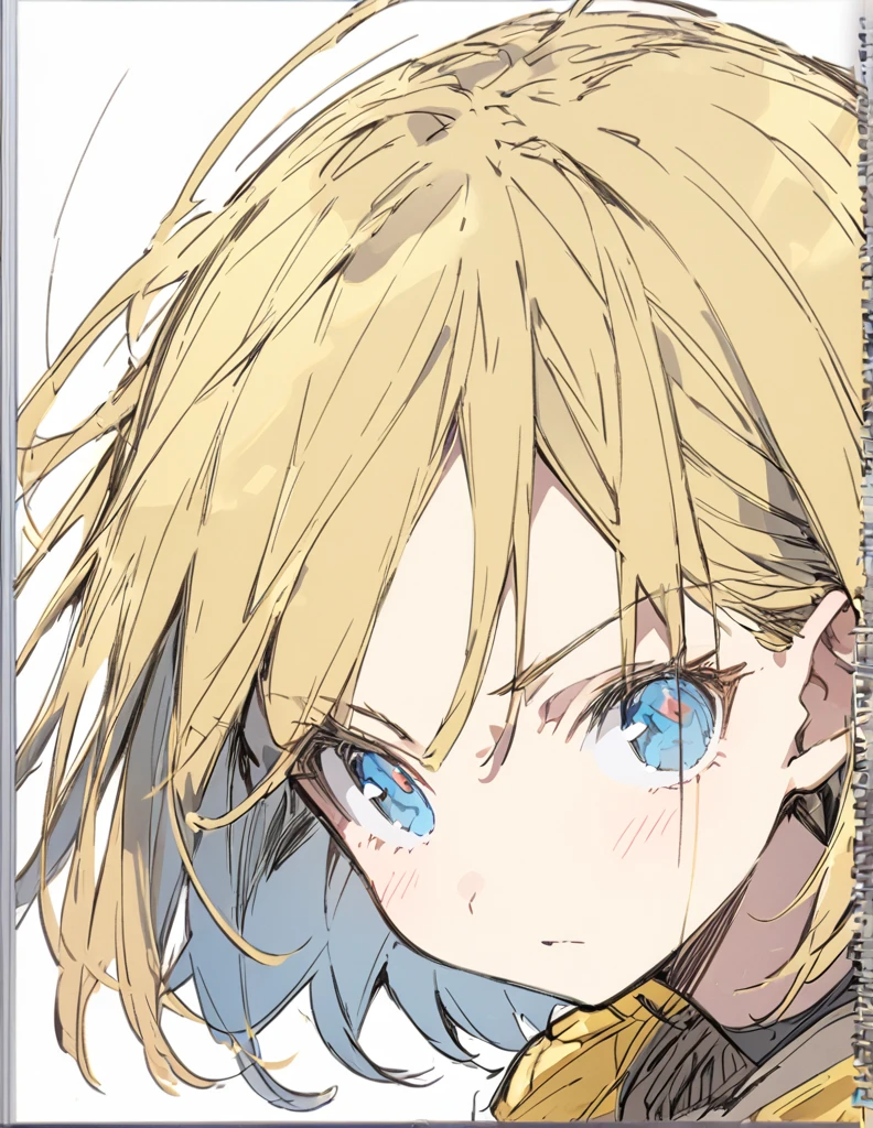 A girl fighting with golden flames(Sketches), (Open Close), (Small body), (Blonde:1.5） (Short Bob Hair:1.4), (Blue eyes)輝く　戦う
