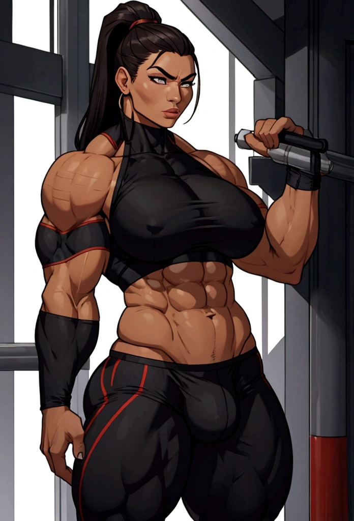 big muscle woman at your service abs bulge