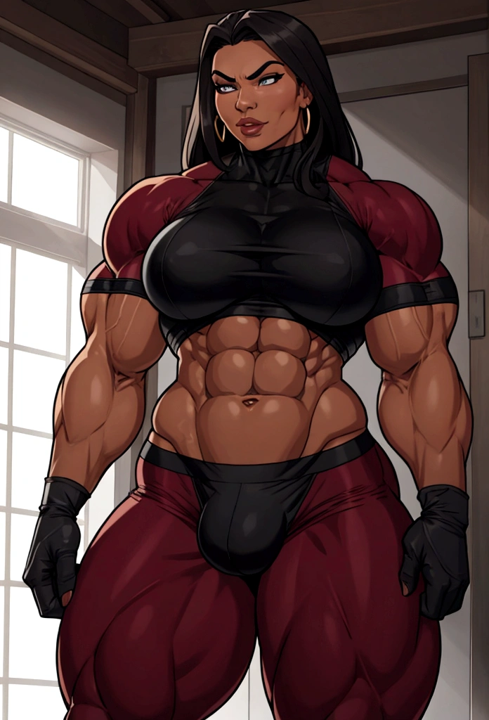 big muscle woman at your service abs bulge