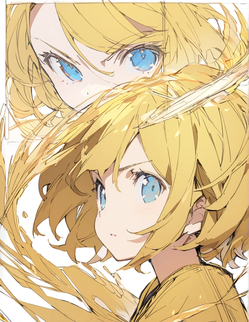 A girl fighting with golden flames(Sketches), (Open Close), (Small body), (Blonde:1.5) (Short Bob Hair:1.4), (Blue eyes)輝く