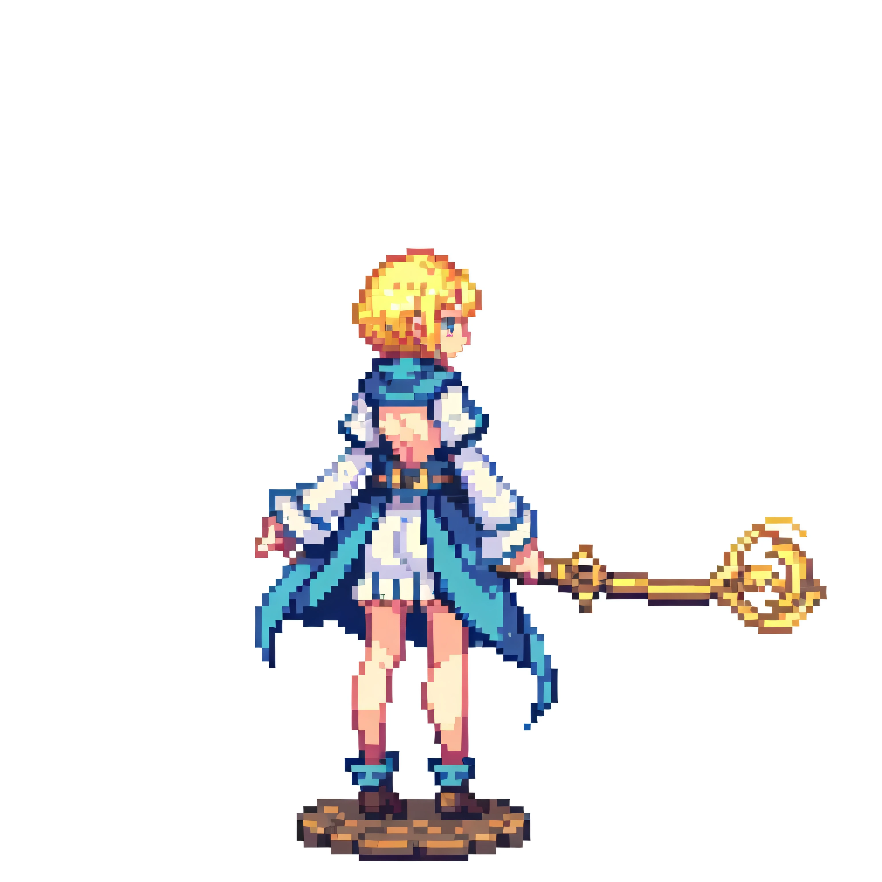 Pixel Art, Cane, cute,Back view,Highest quality,One Girl,Fantasy,whole body,White background,Blonde,Wizard