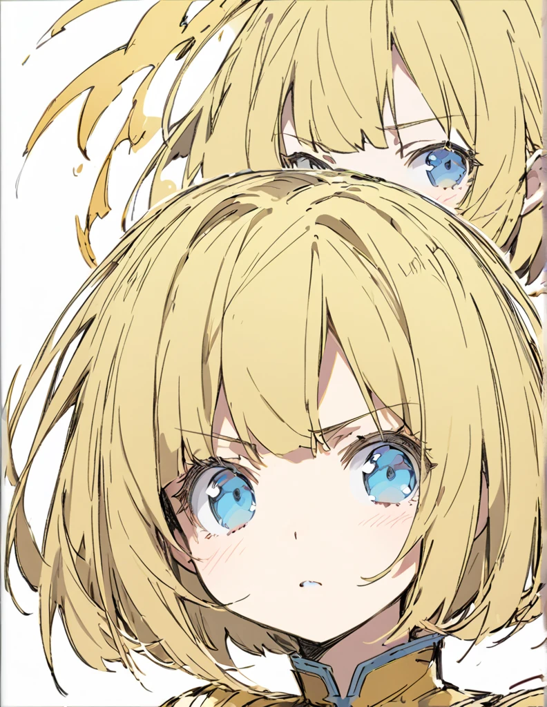 A girl fighting with golden flames(Sketches), (Open Close), (Small body), (Blonde:1.5) (Short Bob Hair:1.4), (Blue eyes)輝く