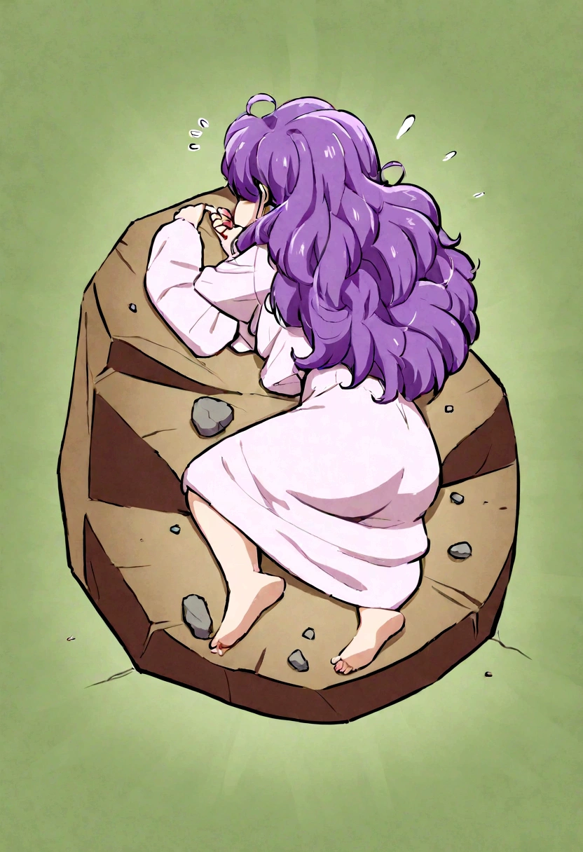 master quality,1girl,yamcha,rock green background,purple hair,long hair,sleep