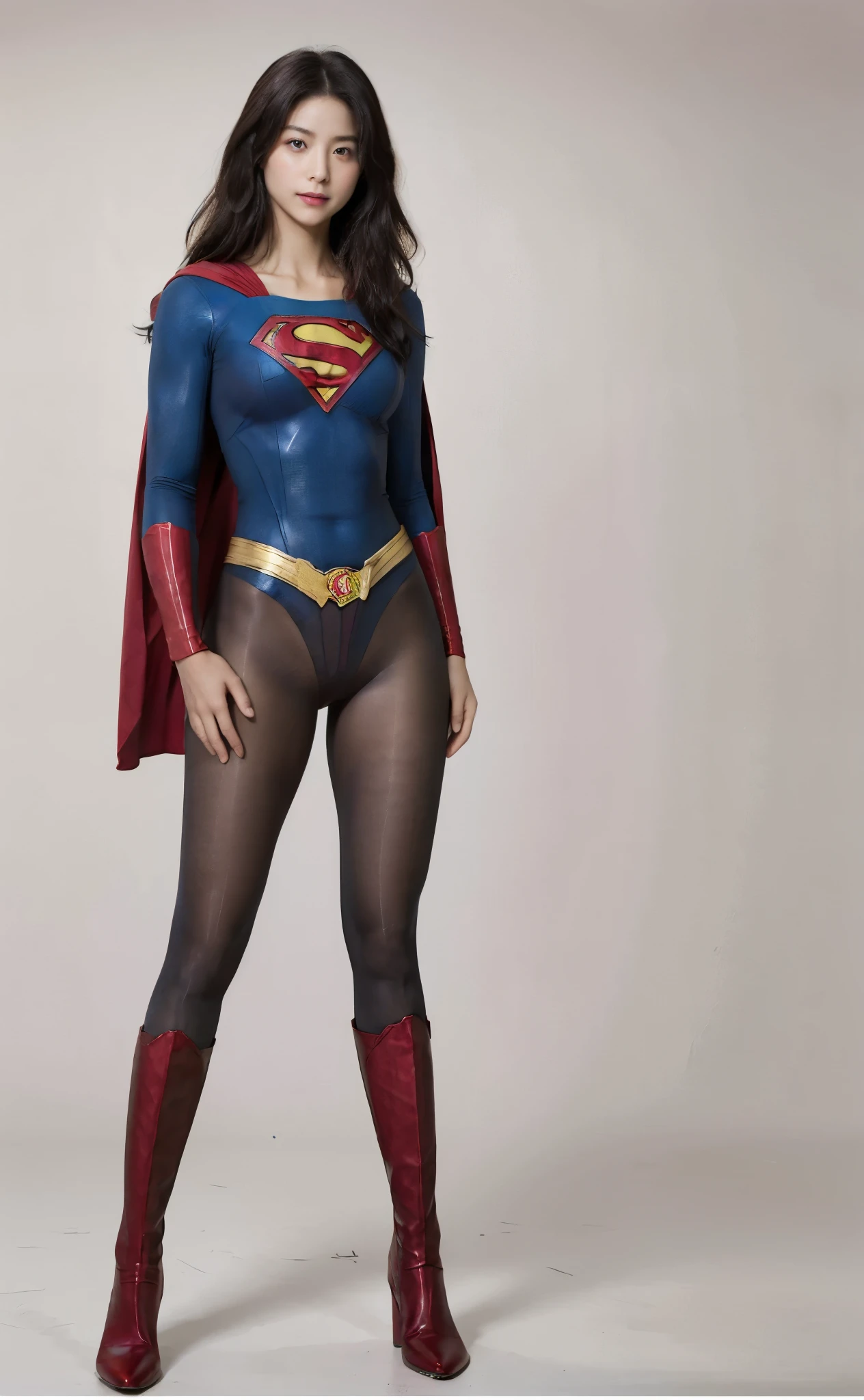 No background、(((Beautiful legs in black tights.)))、(((Legally express the beauty of your smile)))、((((Make the most of your original images)))、(((Body-hugging Supergirl costume)))、(((Supergirl Costume)))、(((Beautiful Hair)))、(((suffering)))、(((Please wear black tights....、Wear red boots)))、((Best image quality、8K))、((Highest quality、8K、masterpiece:1.3))、(((Preserve background )))、Sharp focus:1.2、Beautiful woman with perfect figure:1.4、Slim Abs:1.2、Wet body:1.5、Highly detailed face and skin texture、8K