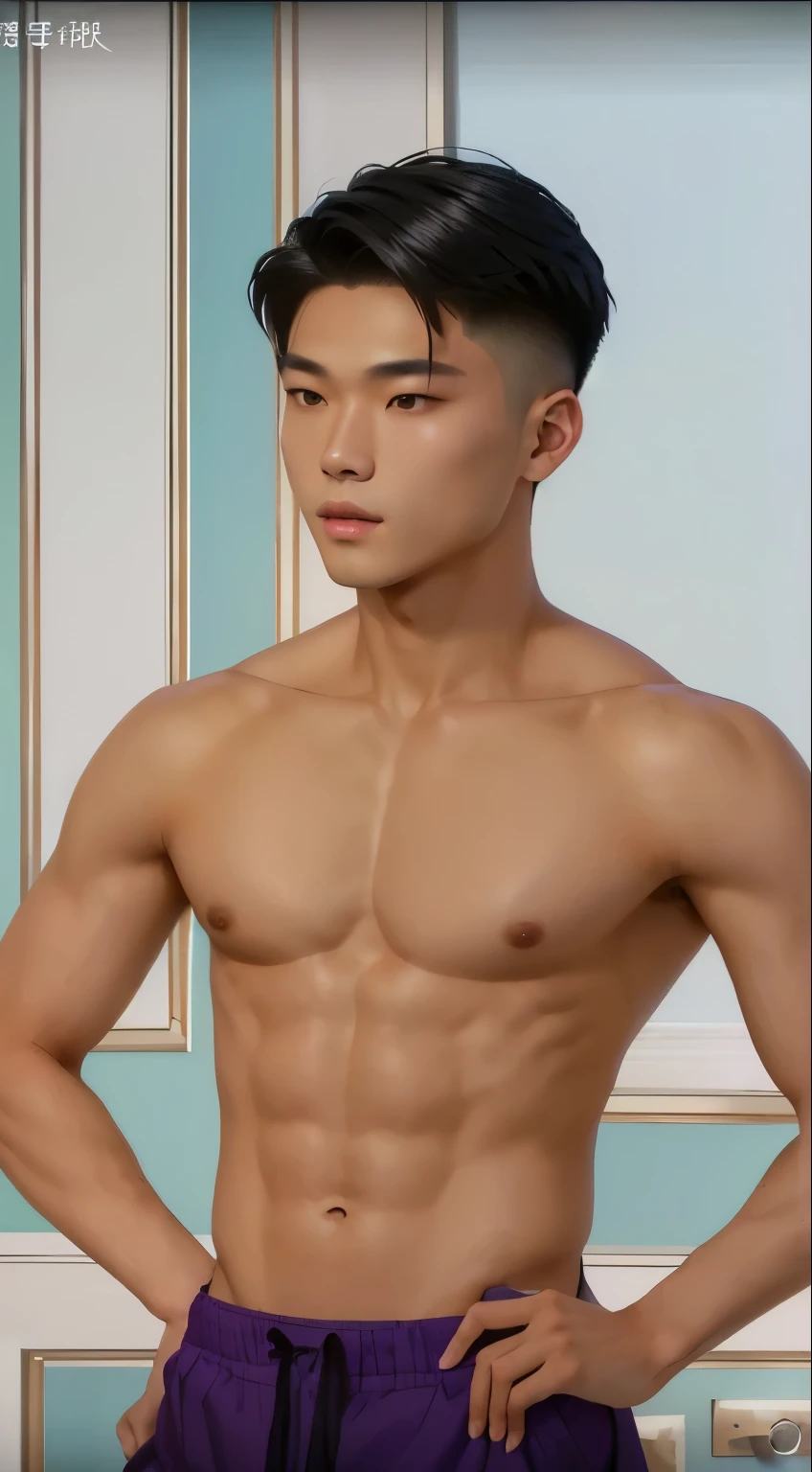 a close up of a man in a purple shorts posing for a picture, asian male, lean man with light tan skin, damien tran, rick dai, male model, yanjun chengt, shirtless :: high detail, inspired by Russell Dongjun Lu, prefect body, masculine pose, model with attractive body, thawan duchanee, anton, shirtless