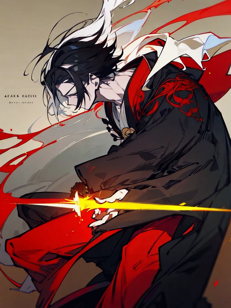 a close up of a person with a sword and a guy with a red dress, handsome guy in demon slayer art, best anime character design, detailed anime character art, anime character; full body art, anime character design a death god, character adoptable, handsome japanese demon boy, bloody + concept art, official character art, onmyoji detailed art, beautiful male god of death a close up of a person in a black dress with a gold belt, flowing white robes, black haired deity, genshin impact character, golden-black robes, picture of a male samurai and death god, d&d dark sun character art, official character art, holding a katana, holding a katana, holding a katana, holding a katana, holding a katana, bloody, bloody, bloody, bloody, red and golden effects, red and golden effects, red effects, golden effects, black and white hair, black and white hair, black and white hair, black and white hair, black and white hair, golden effects, golden effects, Full black hair, Full black hair, Full black hair, Full black hair