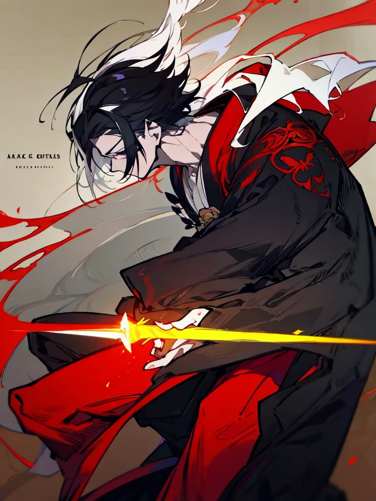 a close up of a person with a sword and a guy with a red dress, handsome guy in demon slayer art, best anime character design, detailed anime character art, anime character; full body art, anime character design a death god, character adoptable, handsome japanese demon boy, bloody + concept art, official character art, onmyoji detailed art, beautiful male god of death a close up of a person in a black dress with a gold belt, flowing white robes, black haired deity, genshin impact character, golden-black robes, picture of a male samurai and death god, d&d dark sun character art, official character art, holding a katana, holding a katana, holding a katana, holding a katana, holding a katana, bloody, bloody, bloody, bloody, red and golden effects, red and golden effects, red effects, golden effects, black and white hair, black and white hair, black and white hair, black and white hair, black and white hair, golden effects, golden effects, Full black hair, Full black hair, Full black hair, Full black hair