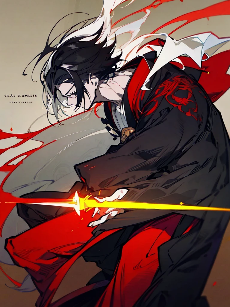 a close up of a person with a sword and a guy with a red dress, handsome guy in demon slayer art, best anime character design, detailed anime character art, anime character; full body art, anime character design a death god, character adoptable, handsome japanese demon boy, bloody + concept art, official character art, onmyoji detailed art, beautiful male god of death a close up of a person in a black dress with a gold belt, flowing white robes, black haired deity, genshin impact character, golden-black robes, picture of a male samurai and death god, d&d dark sun character art, official character art, holding a katana, holding a katana, holding a katana, holding a katana, holding a katana, bloody, bloody, bloody, bloody, red and golden effects, red and golden effects, red effects, golden effects, black and white hair, black and white hair, black and white hair, black and white hair, black and white hair, golden effects, golden effects, Full black hair, Full black hair, Full black hair, Full black hair