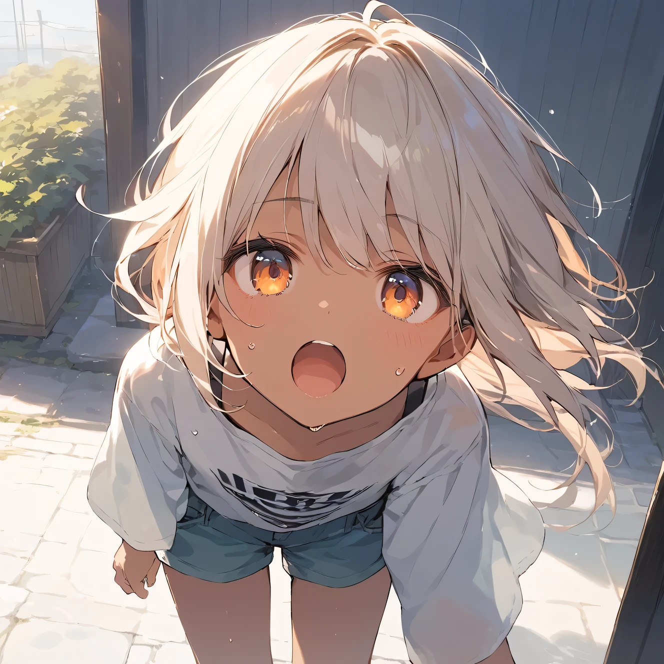 score_9, score_8_up, score_7_up, source_anime, best quality, masterpiece, official art, absurdres, highres, ultra-detailed,waifu2x,Collection: Slice of Life,break,1girl, tomboy, dark-skinned female, short hair, low ponytail, flat chest,  beautiful detailed eyes, short shorts, sweat, open mouth, (yawn:0.3), sleepily, outdoors, wind, break,(clear line illustration:1.2),very high resolution, very aesthetic, super detailed skin, Best  lighting powered by famous artist, 8k,cute picture,beauty illustration,photoshop_(medium),,(Detailed Lighting),best anime 8k konachan wallpaper, pixiv contest winner, 