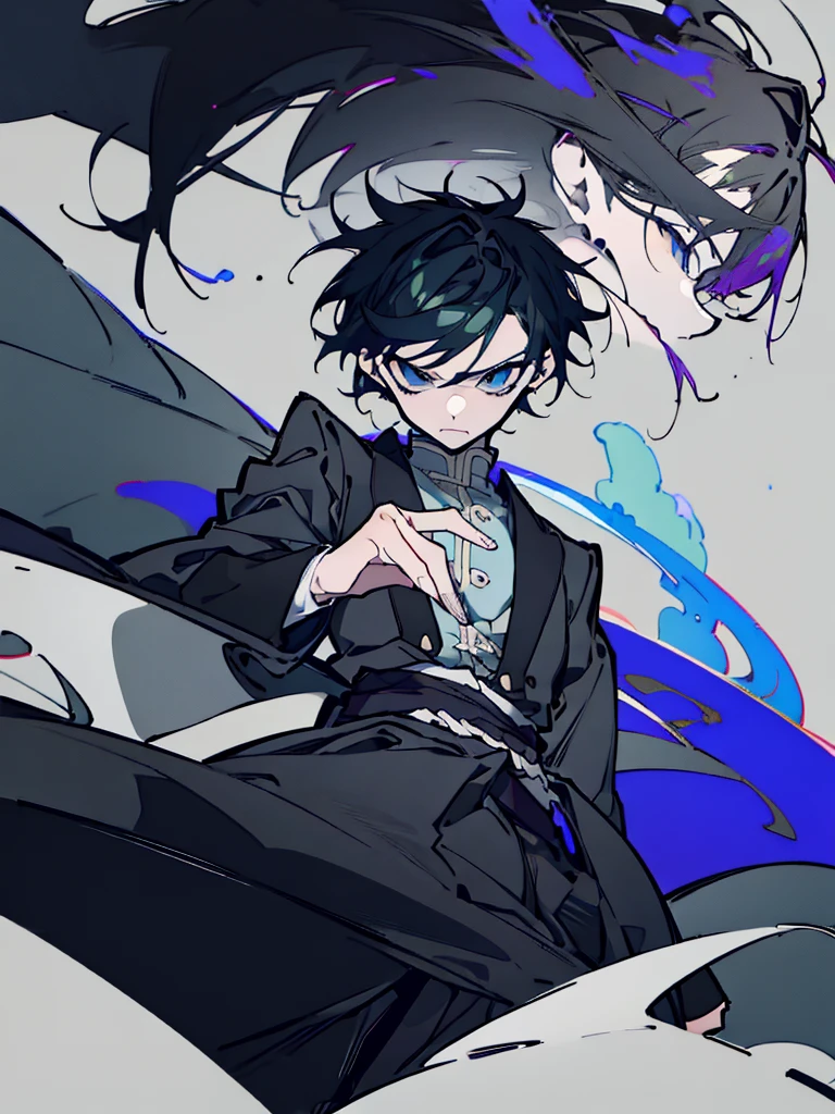 anime - style image of a man with a sword in his hand, Demon slayer art style, 坏蛋动漫8 K, epic anime style, zerochan art, 由杨J, demon slayer rui fanart, zerochan, trends on artstation pixiv, by Master Kanbun, handsome guy in demon slayer art, sengoku – art style of the era, all black hair, all black hair, Bblack hair, blue colored eyes, blue colored eyes