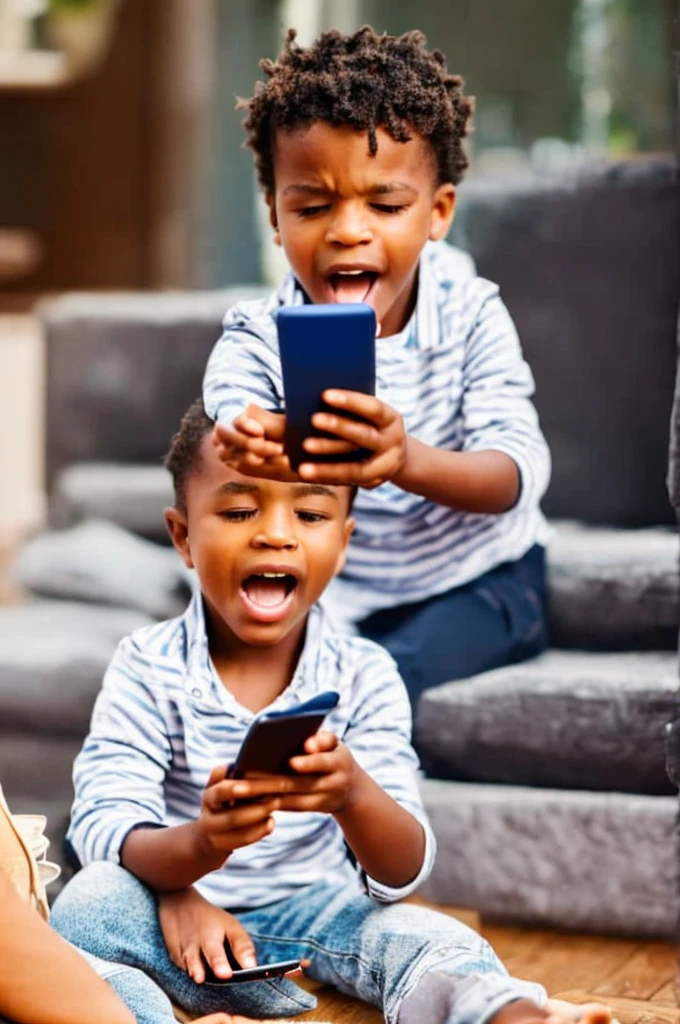 raising a boy with a cell phone in his hand, angry about losing data
