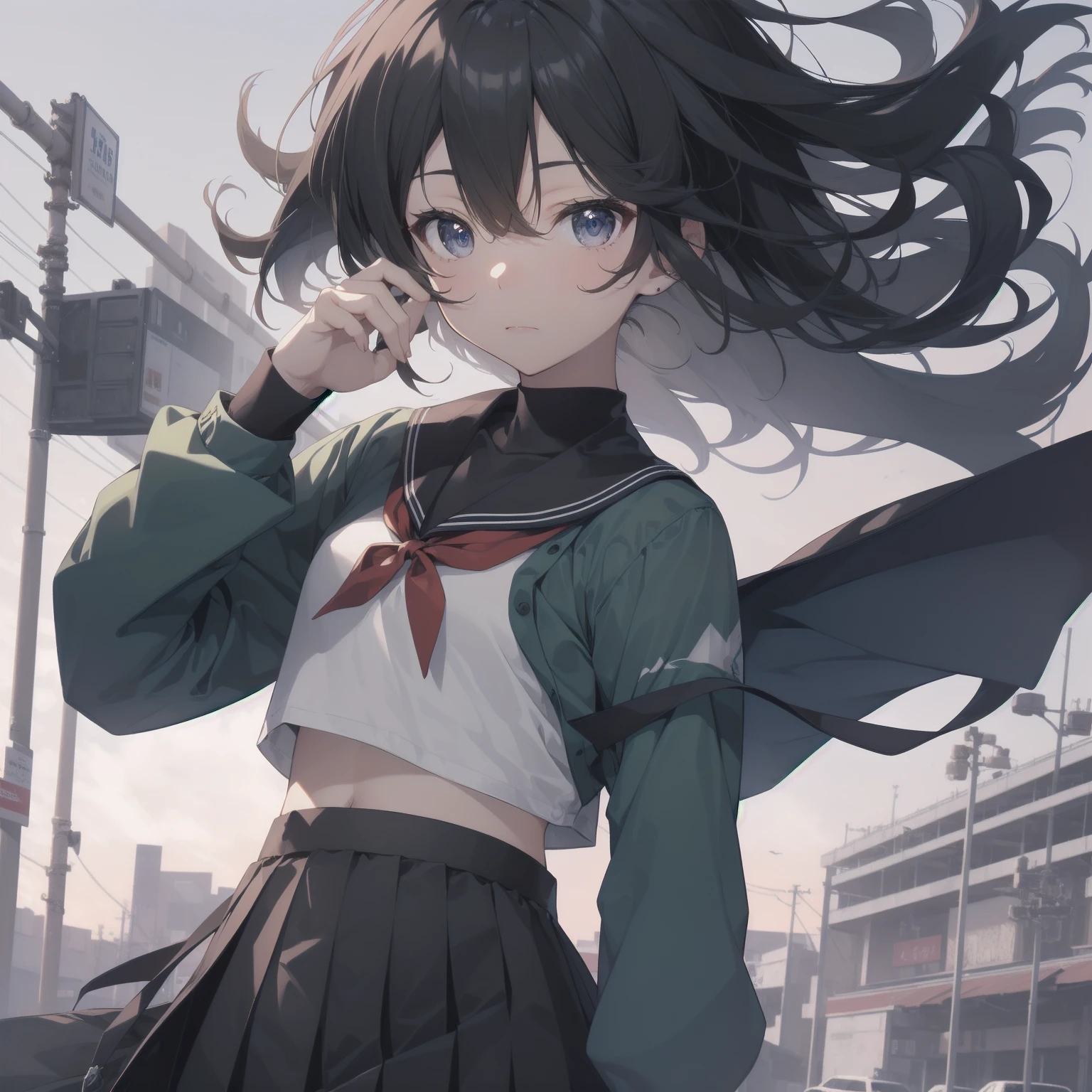 ultra-absurdres-Top quality by artist God, ultra-detailed, high resolution, anime moe artstyle, best anime 8k konachan wallpaper, pixiv contest winner, pool:2810, perfect anatomy,break, 1girl, (Please draw a girl walking sleepily to school alone. )break,(Solo,little female, 13-year-old:1.3),Full limbs, complete fingers,a junior high school student, (very short hair), short cut, flat chest, , small butt, small black eyes, beautiful detailed eyes, well-proportioned iris and pupils, expressive eyes, highres detailed hair, soft expression, salor school_uniform, sailor collar, serahuku, bow, pleated skirt,(Detailed Lighting), (Detailed background), in the School commute route. break,super detailed skin, Best cinematic lighting powered by famous artist, 8k,beauty illustration,photoshop_(medium),very aesthetic,break,((artist:wa_(genryusui) )), artist:clamp ,artist:carnelian ,artist:kantoku ,