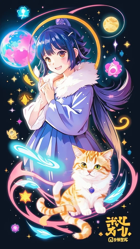 Please draw an anime-style illustration of a cat that brings mystical happiness
