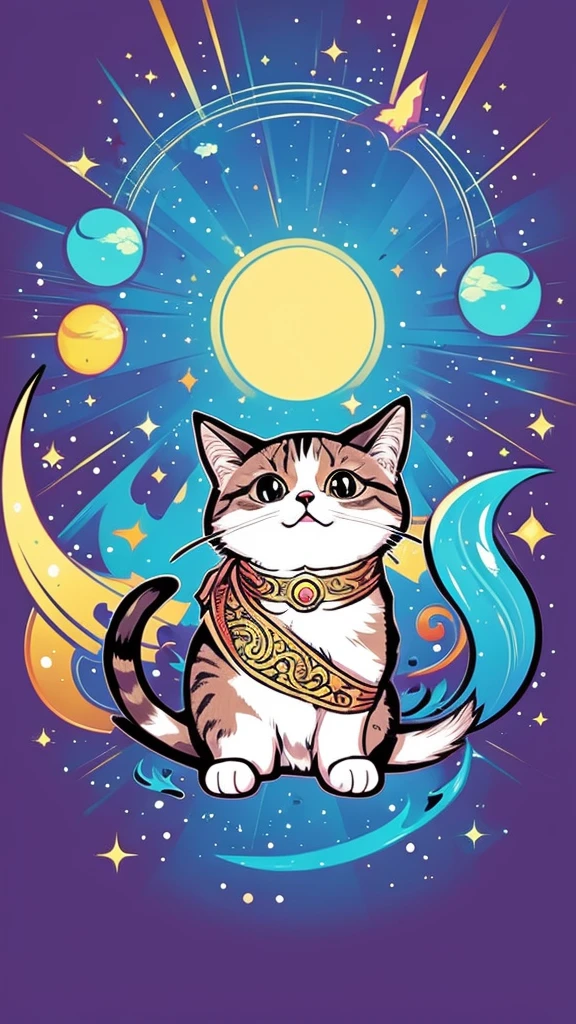 Please draw an anime-style illustration of a cat that brings mystical happiness