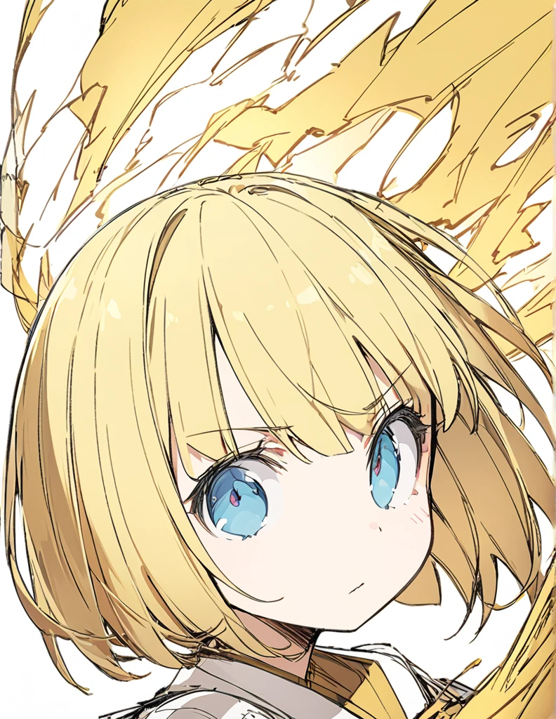 A girl fighting with golden flames(Sketches), (Open Close), (Small body), (Blonde:1.5) (Short Bob Hair:1.4), (Blue eyes)輝く