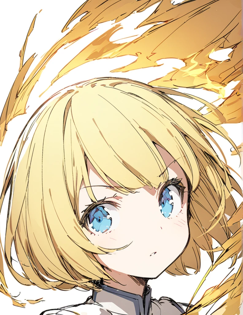 A girl fighting with golden flames(Sketches), (Open Close), (Small body), (Blonde:1.5) (Short Bob Hair:1.4), (Blue eyes)輝く