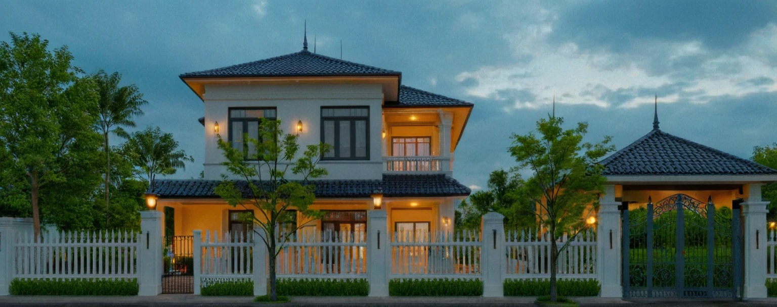 Raw photo,Masterpiece, high quality, best quality, authentic, super detail,
exterior, outdoors, house style indochine on the street ,aiaigroup
road,pavement, grass, trees, sky, cloud, (day:1.1)