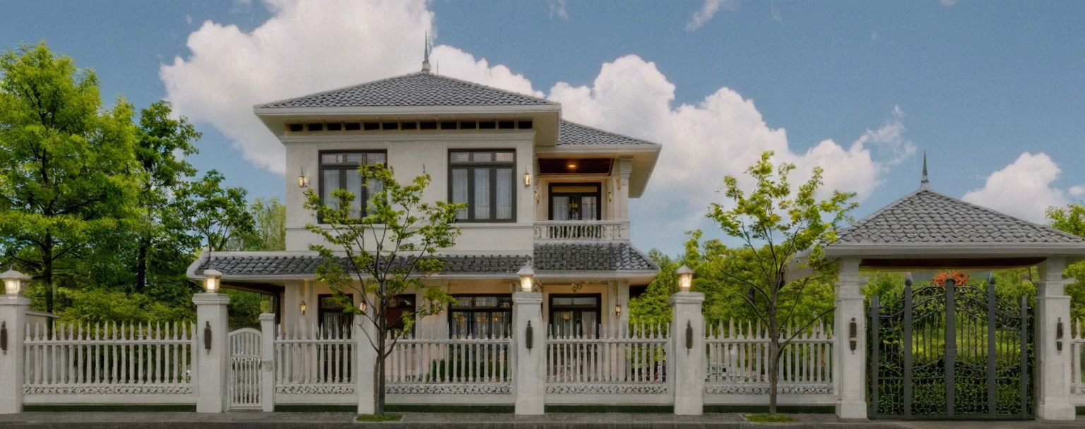Raw photo,Masterpiece, high quality, best quality, authentic, super detail,
exterior, outdoors, house style indochine on the street ,aiaigroup
road,pavement, grass, trees, sky, cloud, (day:1.1)