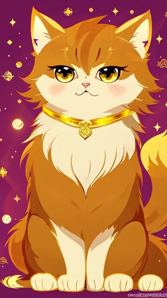 Please draw an anime-style golden cat that brings mystical happiness.
