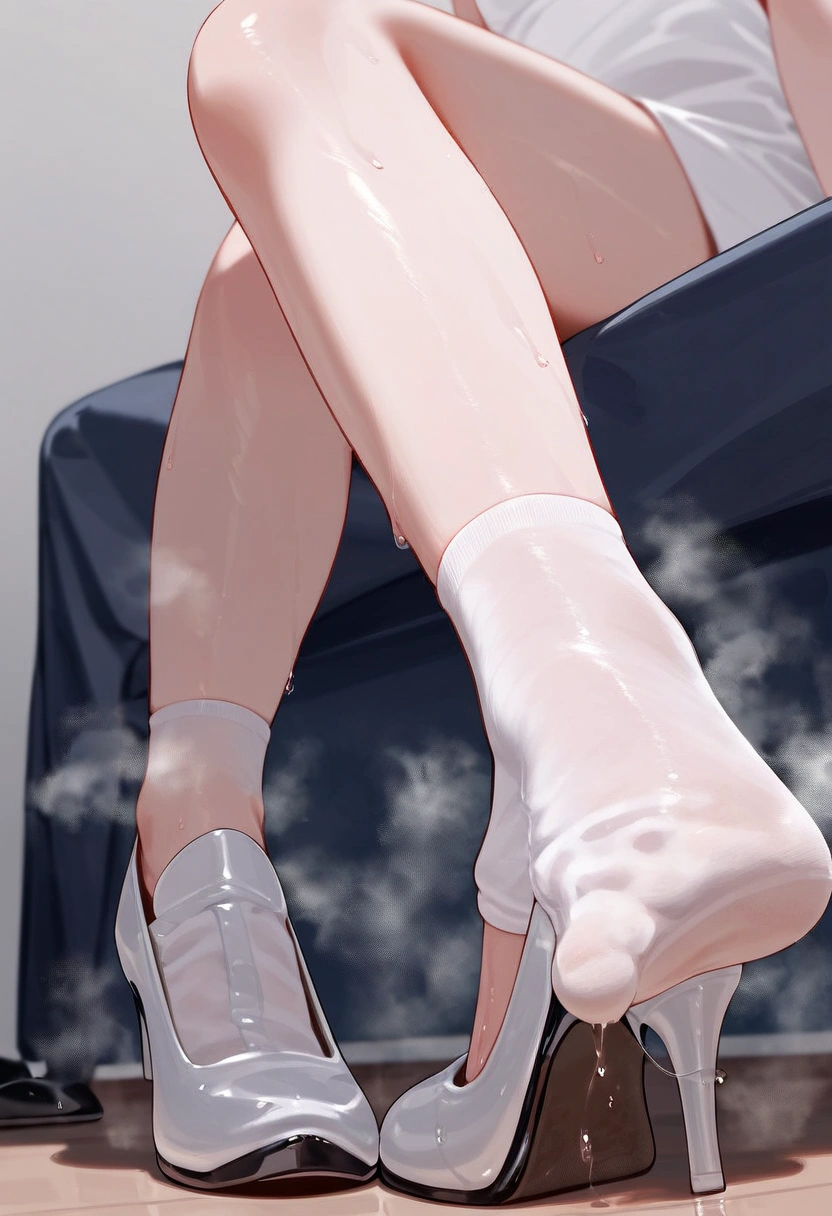 score_9, score_8_up,1girl, sitting, heavy breathing, steam, sweat, (unworn shoes:1.4), white wet socks,sweat steaming body, taking off shoes, soles,feet, foot focus,
