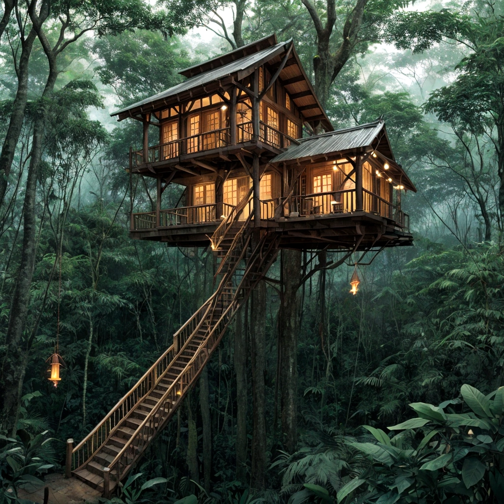 pictures of rainforests and fireflies and tree houses