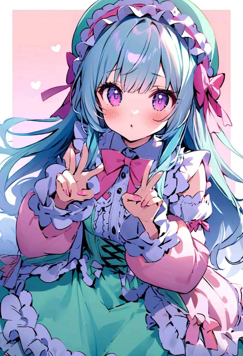Cute Girls、Sweet ta、Pastel color background、Cute pose