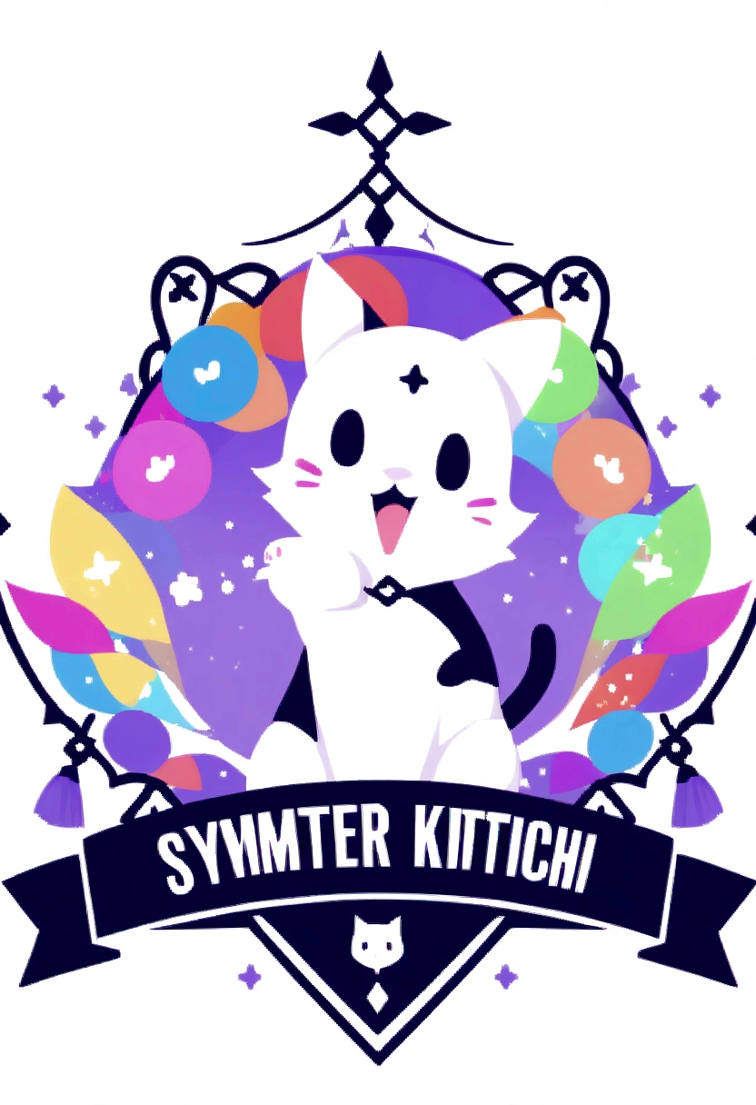 colorful logo, Minimalist Cute Kitten Head Vector Logo Illustration Logo, front, Magik, Rede de design, Mou, Monochrome color, Colorful Splash with Black Magic Paint, t-shirt design, Studio Ghibli style.O design deve ser arte vetorial . Usando o Adobe Illustrator, Create a cleanup, Logotipo simples, but captivating. Keep the design focused on the cat's eye, Capture your uniqueness and charm. The logo should evoke a sense of sophistication and tranquility. The emphasis on low-poly style adds a touch of luxury. The overall aesthetic should be elegant and elegant, Relevant to your brand and logo goals, white backgrounds, ((Symmeter)) It's a kitten