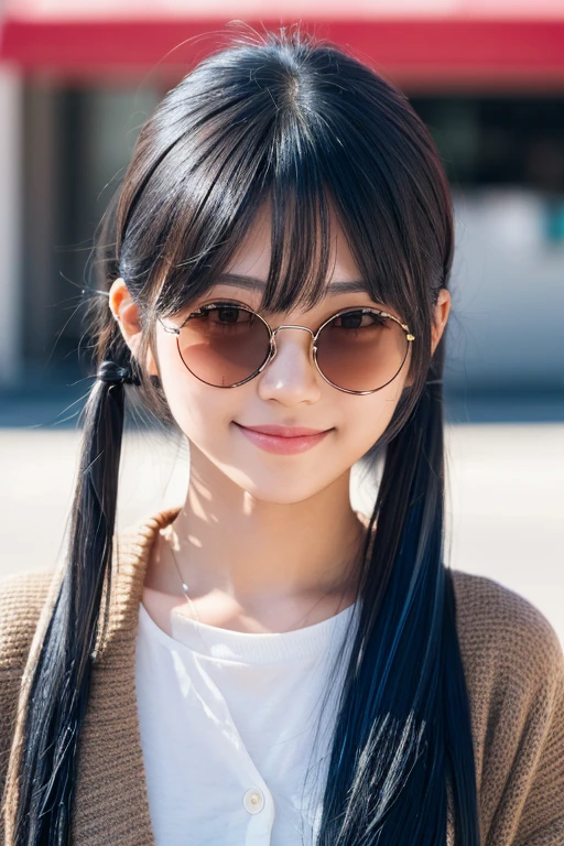 Black Hair, Hair ties, Falter, Long eyelashes, Round eyes, A light smile, Redness in the ears, tooth, Accurate, Striped Hair, Brown Hair, Blue Hair, dark Blue Hair, Gradient Hair, Asymmetrical Hair, Hair behind the ear, Crossed bangs, Long Hair, very Long Hair, Hair with one side up, absurdly Long Hair, Hair Clip, sunglasses, Mole under the eye, Aqua Eye, The eyes are round, Round eyes, compensate, Wicked Smile, A light smile, Surrealism, Cast a Shadow, Anaglyph, Stereogram, tachi-e, throw, Atmospheric perspective, Film Grain, Backlight, Exposure, Lens flare, Super detailed, 最high quality, 超High resolution, 超High resolution, Super detailed, masterpiece, aAccurate, Textured skin, high quality, 最high quality, Awards, High resolution, 16K